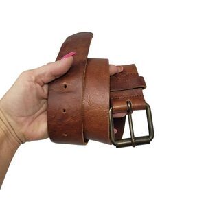 Vintage Mens H&M Thick Rugged Cognac Brown Leather Belt Sz 34 Country Boho